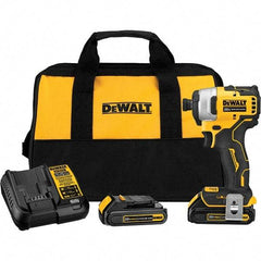 DeWALT - 20 Volt, 1/4" Drive, 116 Ft/Lb Torque, Cordless Impact Driver - Mid-Handle, 3000 RPM, 2 Lithium-Ion Batteries Included - Strong Tooling