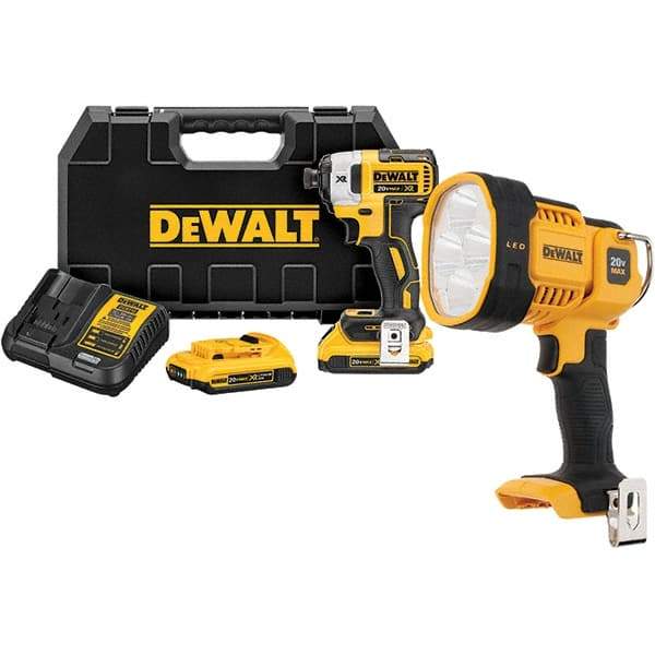 DeWALT - 20 Volt, 1/4" Drive, 20, 125, 152 Ft/Lb Torque, Cordless Impact Driver - 1000, 2800, 3250 RPM, 2 Lithium-Ion Batteries Included - Strong Tooling