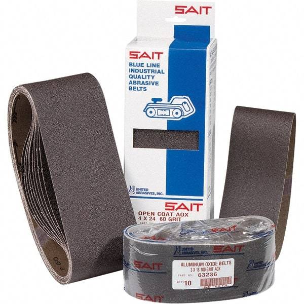 Sait - 3" Wide x 21" OAL, 80 FEPA Grit, Aluminum Oxide Abrasive Belt - Aluminum Oxide, Medium, Coated, X Weighted Cloth Backing, Dry, Series AO-X - Strong Tooling