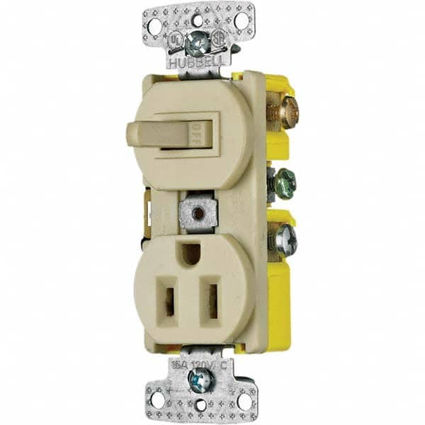 Hubbell Wiring Device-Kellems - Combination Wall Switch & Receptacles Combination Switch/Receptacle Type: Combination Outlet & Switch Color: Ivory - Strong Tooling