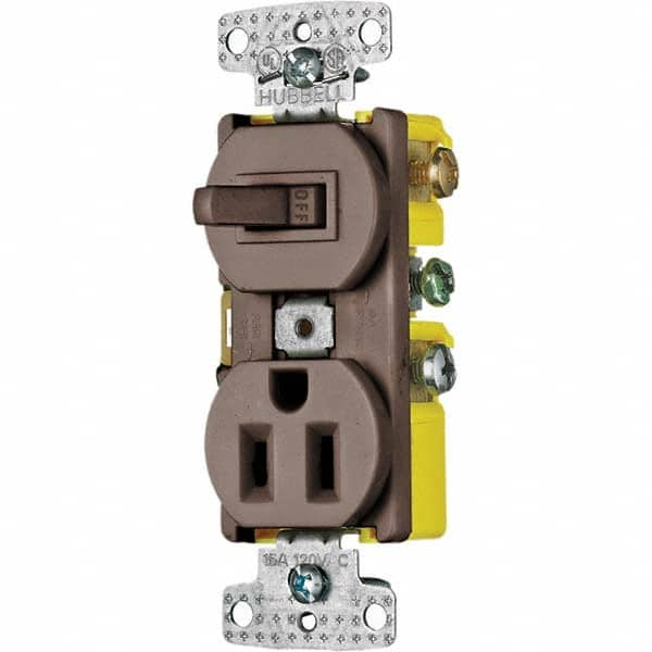 Hubbell Wiring Device-Kellems - Combination Wall Switch & Receptacles Combination Switch/Receptacle Type: Combination Outlet & Switch Color: Brown - Strong Tooling