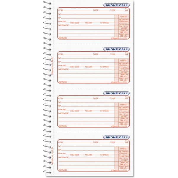 UNIVERSAL - Note Pads, Writing Pads & Notebooks Writing Pads & Notebook Type: Telephone Message Book Size: 5 x 3-3/8 - Strong Tooling