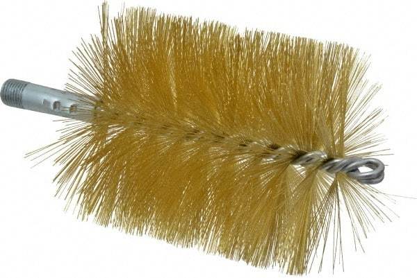 Schaefer Brush - 4-1/2" Brush Length, 4" Diam, Double Stem, Single Spiral Tube Brush - 8" Long, Brass, 1/4" NPSM Male Connection - Strong Tooling