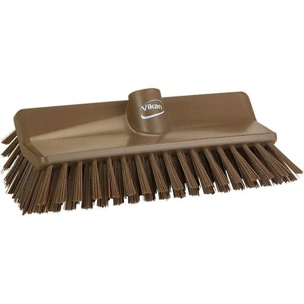 Vikan - 1-1/2" Bristle Length, Polyester Cleaning & Finishing Brush - 9-5/8" Long x 5" Wide Head, 9.6" OAL, Brown, Polypropylene Block - Strong Tooling