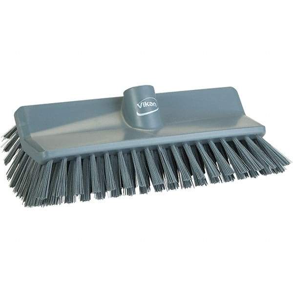 Vikan - 1-1/2" Bristle Length, Polyester Cleaning & Finishing Brush - 9-5/8" Long x 5" Wide Head, 9.6" OAL, Gray, Polypropylene Block - Strong Tooling