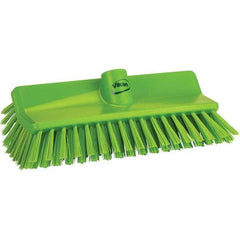 Vikan - 1-1/2" Bristle Length, Polyester Cleaning & Finishing Brush - 9-5/8" Long x 5" Wide Head, 9.6" OAL, Green, Polypropylene Block - Strong Tooling