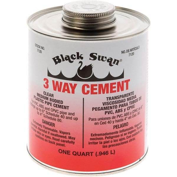 Black Swan - 1 Qt Medium Bodied Cement - Clear, Use with ABS, PVC & CPVC up to 6" Diam - Strong Tooling