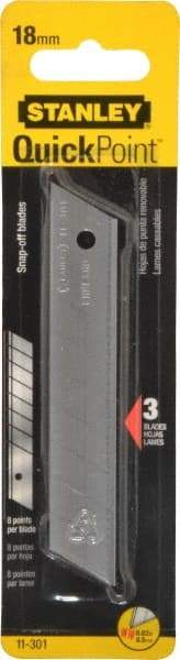 Stanley - 3 Piece Steel Utility Knife Blade - 2-1/8" OAL, 0.02" Blade Thickness - Strong Tooling