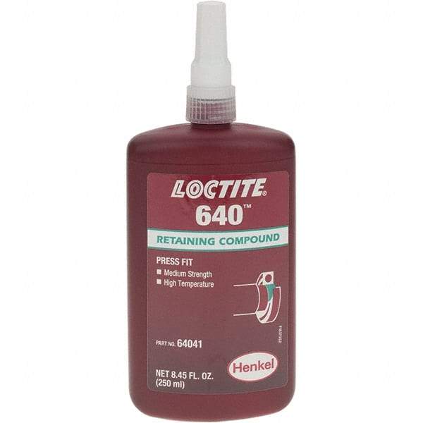 Loctite - 250 mL, Green, Medium Strength Liquid Retaining Compound - Series 640, 24 hr Full Cure Time - Strong Tooling