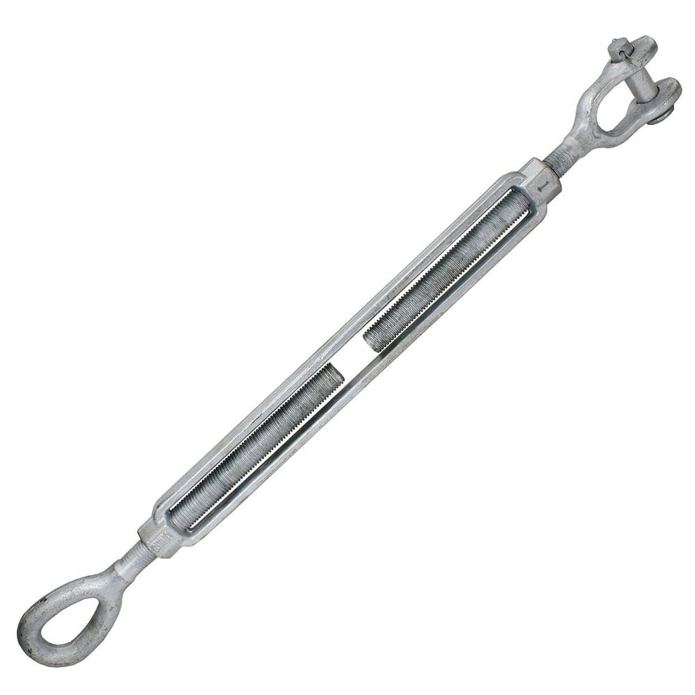 Turnbuckles; Turnbuckle Type: Jaw & Eye; Working Load Limit: 10000 lb; Thread Size: 1-18 in; Turn-up: 18 in; Closed Length: 32.89 in; Material: Steel; Finish: Galvanized