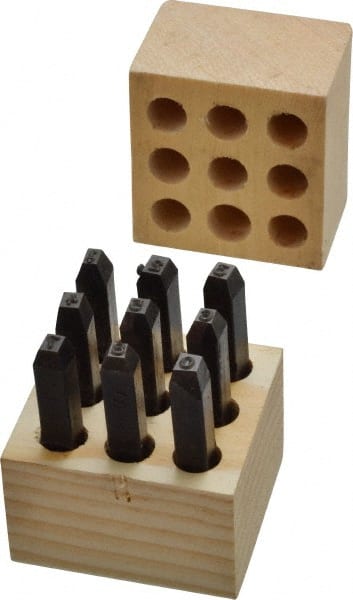 Made in USA - 9 Piece, 1/8" Character Steel Stamp Set - Exact Industrial Supply