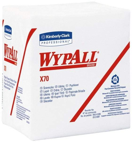 WypAll - X70 1/4 Fold Shop Towel/Industrial Wipes - Poly Pack, 12-1/2" x 12-1/2" Sheet Size, White - Strong Tooling