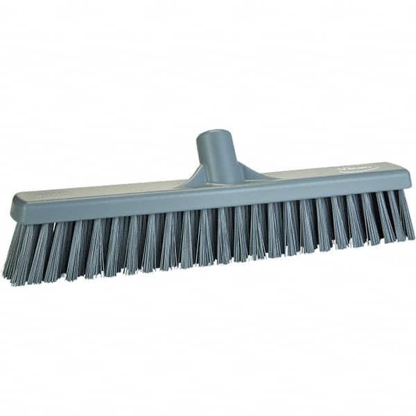 Vikan - 16" Fine Particle Polyester Push Broom - 2" Bristle Length, Plastic Block, European Threaded Handle Connection, Handle Sold Separately - Strong Tooling