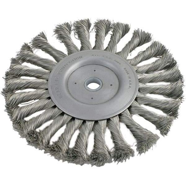 Brush Research Mfg. - 8" OD, 1/2 & 5/8" Arbor Hole, Knotted Stainless Steel Wheel Brush - 3/4" Face Width, 1-11/16" Trim Length, 6,000 RPM - Strong Tooling