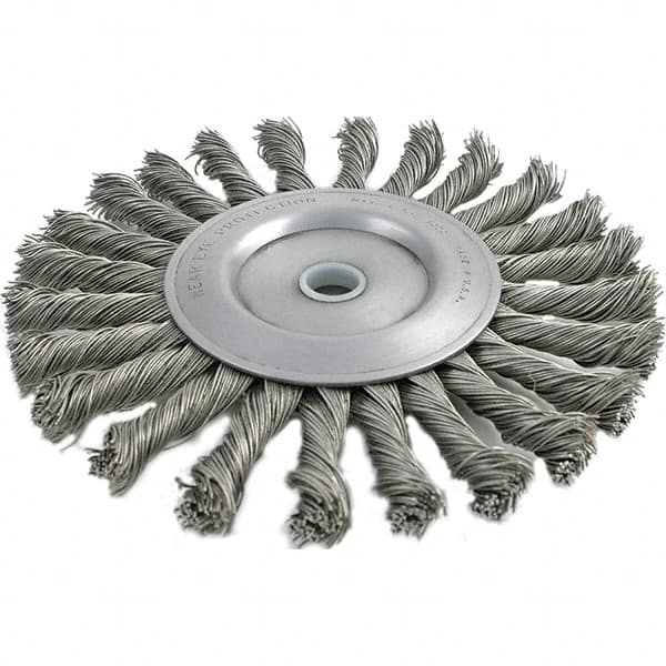 Brush Research Mfg. - 4" OD, 3/8 & 1/2" Arbor Hole, Knotted Stainless Steel Wheel Brush - 3/8" Face Width, 13/16" Trim Length, 20,000 RPM - Strong Tooling