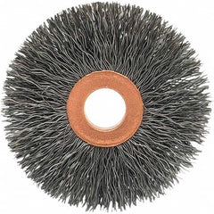 Brush Research Mfg. - 2-1/2" OD, 1/2" Arbor Hole, Crimped Carbon Wheel Brush - 1/2" Face Width, 3/4" Trim Length, 20,000 RPM - Strong Tooling