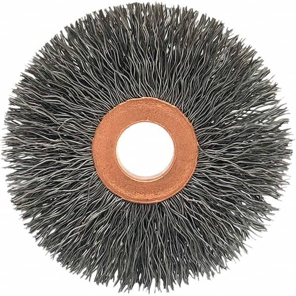 Brush Research Mfg. - 3" OD, 1/2" Arbor Hole, Crimped Carbon Wheel Brush - 5/8" Face Width, 1-1/16" Trim Length, 20,000 RPM - Strong Tooling