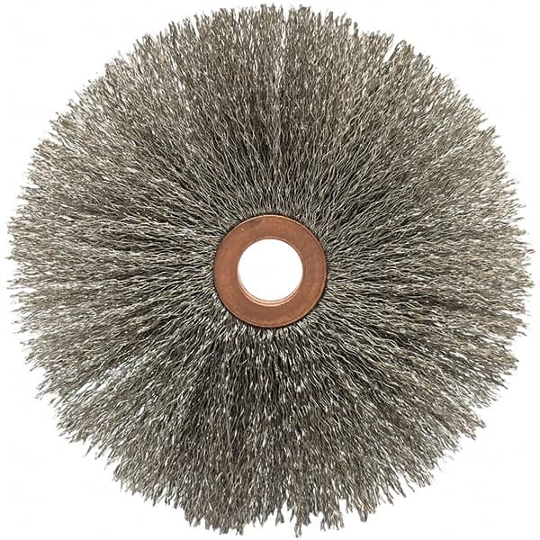 Brush Research Mfg. - 4" OD, 1/2" Arbor Hole, Crimped Stainless Steel Wheel Brush - 5/8" Face Width, 1-9/16" Trim Length, 20,000 RPM - Strong Tooling