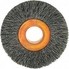 Brush Research Mfg. - 1-1/2" OD, 3/8" Arbor Hole, Crimped Carbon Wheel Brush - 1/4" Face Width, 3/8" Trim Length, 20,000 RPM - Strong Tooling