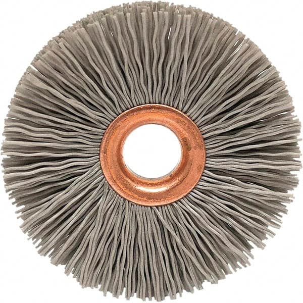 Brush Research Mfg. - 4" OD, 1/2" Arbor Hole, Crimped Abrasive Nylon Wheel Brush - 3/4" Face Width, 1-7/16" Trim Length, 20,000 RPM - Strong Tooling