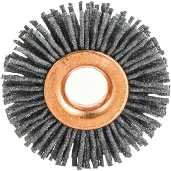 Brush Research Mfg. - 4" OD, 1/2" Arbor Hole, Crimped Abrasive Nylon Wheel Brush - 3/4" Face Width, 1-7/16" Trim Length, 20,000 RPM - Strong Tooling