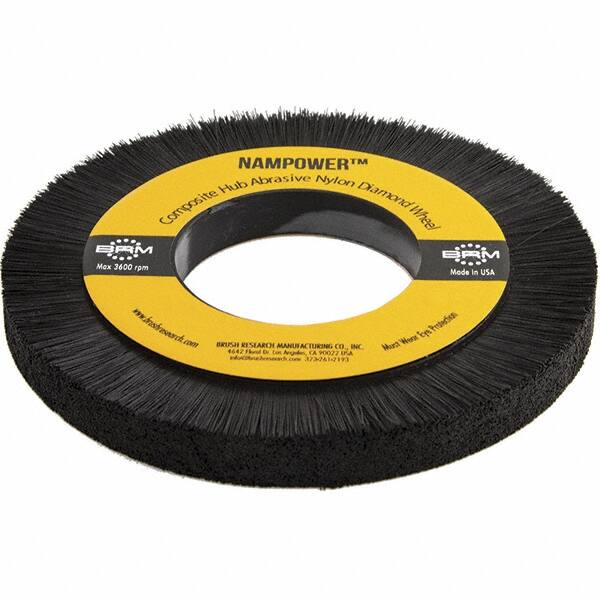 Brush Research Mfg. - 7-7/8" OD, 3-1/4" Arbor Hole, Crimped Abrasive Nylon Wheel Brush - 0.5906" Face Width, 1.1811" Trim Length, 3,600 RPM - Strong Tooling