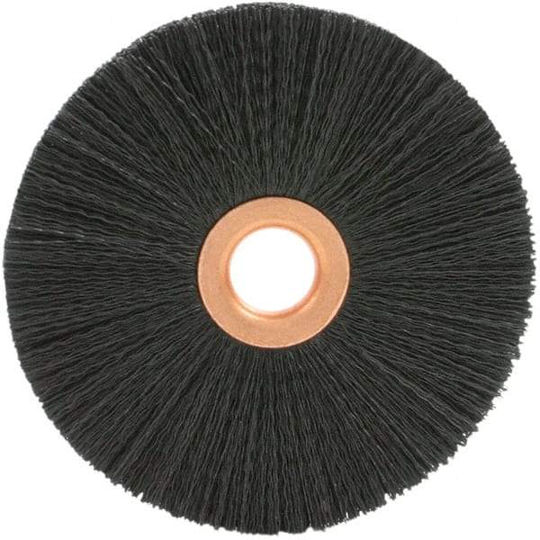 Brush Research Mfg. - 3" OD, 1/2" Arbor Hole, Crimped 6-12 Nylon Wheel Brush - 1/2" Face Width, 1-1/16" Trim Length, 20,000 RPM - Strong Tooling