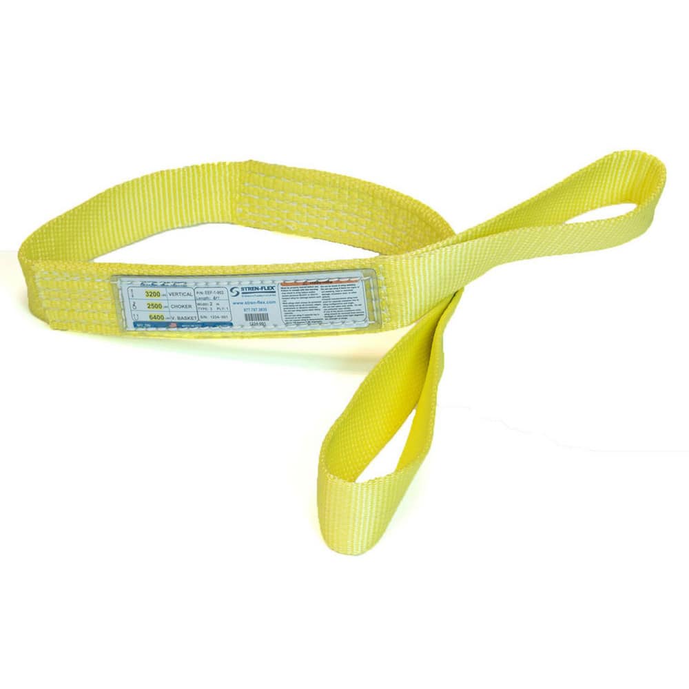 Slings & Tiedowns (Load-Rated); Sling Type: Eye & Eye; Length (Feet): 3; Vertical Capacity (Lb.): 3200; Choker Capacity (Lb.): 2500; Width (Inch): 2; Basket Capacity (Lb.): 6400; Eye Type: Flat Eye; Sling Material: Nylon; Sling Width: 2 in; Eye Length: 10