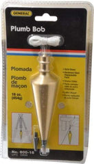 General - 5-3/4 Inch Long, 1-1/2 Inch Diameter Brass Plumb Bob - 16 Ounce, Has Replacable Tip - Strong Tooling