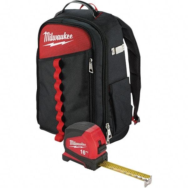 Milwaukee Tool - 22 Pocket Black & Red Ballistic Nylon Backpack Tool Bag - 11" Wide x 7-7/8" Deep x 19-5/8" High - Strong Tooling