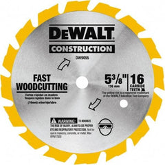 DeWALT - 5-3/8" Diam, 0.3937" Arbor Hole Diam, 16 Tooth Wet & Dry Cut Saw Blade - Tungsten Carbide-Tipped, Fast Cutting Action, Diamond Arbor - Strong Tooling