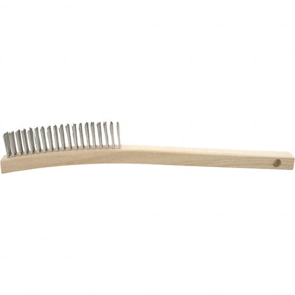 Brush Research Mfg. - 4 Rows x 19 Columns Stainless Steel Scratch Brush - 5-3/4" Brush Length, 13-3/4" OAL, 1-1/8 Trim Length, Wood Curved Back Handle - Strong Tooling