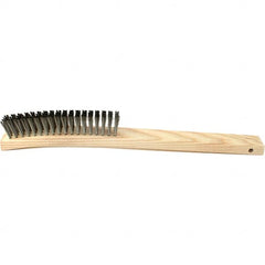 Brush Research Mfg. - 4 Rows x 19 Columns Stainless Steel Scratch Brush - 5-3/4" Brush Length, 14" OAL, 1 Trim Length, Wood Curved Back Handle - Strong Tooling