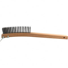 Brush Research Mfg. - 4 Rows x 19 Columns Steel Scratch Brush - 5-3/4" Brush Length, 14" OAL, 1-1/8 Trim Length, Wood Curved Back Handle - Strong Tooling