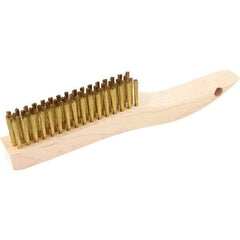 Brush Research Mfg. - 4 Rows x 16 Columns Brass Scratch Brush - 4-3/4" Brush Length, 10-1/4" OAL, 1-1/8 Trim Length, Wood Shoe Handle - Strong Tooling