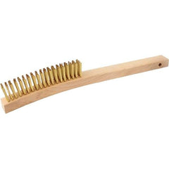 Brush Research Mfg. - 4 Rows x 19 Columns Brass Scratch Brush - 5-3/4" Brush Length, 13-3/4" OAL, 1-1/8 Trim Length, Wood Curved Back Handle - Strong Tooling