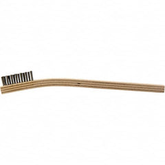 Brush Research Mfg. - 2 Rows x 7 Columns Stainless Steel Scratch Brush - 1/2" Brush Length, 7-1/4" OAL, 1/2 Trim Length, Wood Curved Back Handle - Strong Tooling