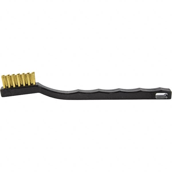 Brush Research Mfg. - 2 Rows x 7 Columns Brass Scratch Brush - 1/2" Brush Length, 7-1/4" OAL, 1/2 Trim Length, Wood Curved Back Handle - Strong Tooling