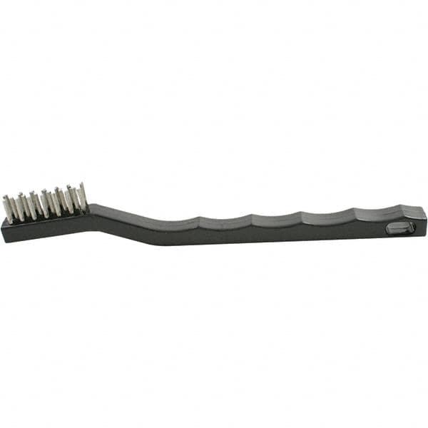 Brush Research Mfg. - 2 Rows x 7 Columns Stainless Steel Scratch Brush - 1/2" Brush Length, 7-1/4" OAL, 1/2 Trim Length, Plastic Curved Back Handle - Strong Tooling