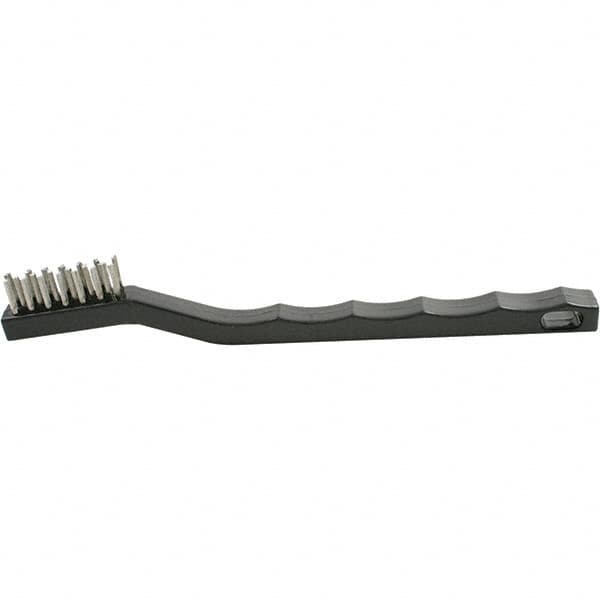 Brush Research Mfg. - 2 Rows x 7 Columns Stainless Steel Scratch Brush - 1/2" Brush Length, 7-1/4" OAL, 1/2 Trim Length, Wood Curved Back Handle - Strong Tooling