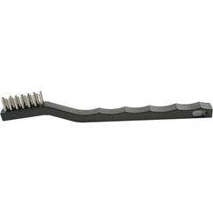 Brush Research Mfg. - 2 Rows x 7 Columns Stainless Steel Scratch Brush - 1/2" Brush Length, 7-1/4" OAL, 1/2 Trim Length, Wood Curved Back Handle - Strong Tooling