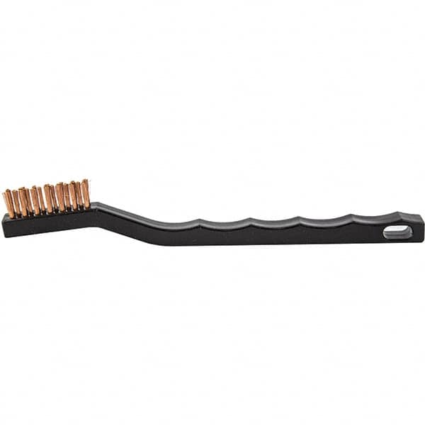 Brush Research Mfg. - 2 Rows x 7 Columns Bronze Scratch Brush - 1/2" Brush Length, 7-1/4" OAL, 1/2 Trim Length, Plastic Curved Back Handle - Strong Tooling