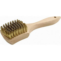 Brush Research Mfg. - 9 Rows x 10 Columns Brass Scratch Brush - 3" Brush Length, 8.87" OAL, 5/8 Trim Length, Wood Straight Back Handle - Strong Tooling