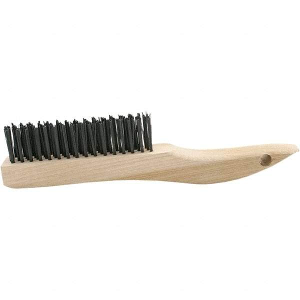 Brush Research Mfg. - 4 Rows x 16 Columns Bronze Scratch Brush - 5-3/4" Brush Length, 10-1/4" OAL, 1-1/8 Trim Length, Wood Curved Back Handle - Strong Tooling