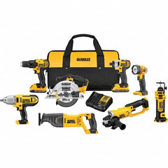 DeWALT - Cordless Tool Combination Kits Voltage: 20 Tools: 1/2" Compact Drill/Driver; 1/4" Impact Driver; 6-1/2 Circular Saw; Reciprocating Saw; 4-1/2"/ 5'' Grinder; Drywall Cut-Out Tool; 1/2" High Torque Impact Wrench; LED Work Light - Strong Tooling