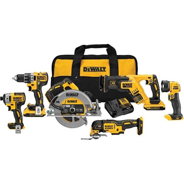 DeWALT - Cordless Tool Combination Kits Voltage: 20 Tools: Compact Drill/Driver; 1/4" Impact Driver; 7-1/4" Circular Saw; Compact Reciprocating Saw; Oscillating Multi-Tool; LED Light - Strong Tooling