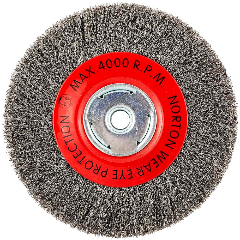 Norton - 8" OD, 5/8" Arbor Hole, Crimped Carbon Wheel Brush - Strong Tooling