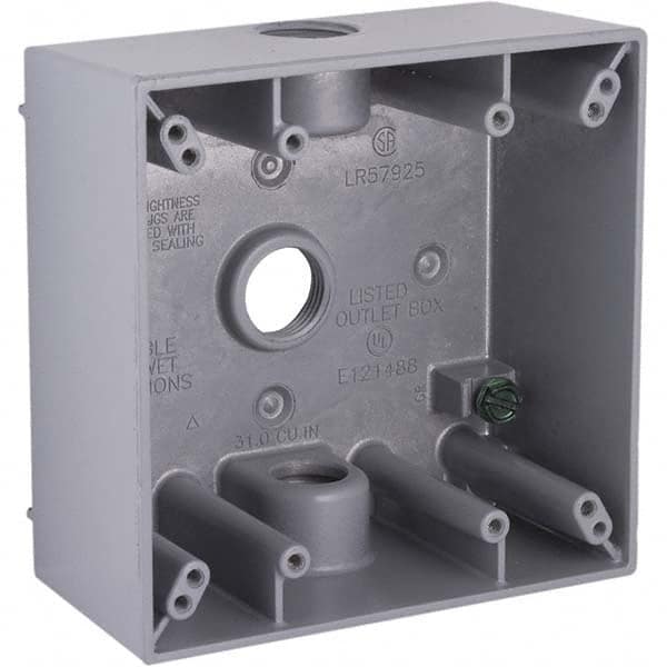 Hubbell-Raco - 4-1/2 x 4-1/2 x 2-1/4" Aluminum Square Weather Resistant Outlet Box - Strong Tooling