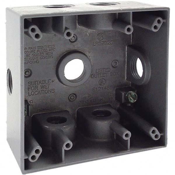 Hubbell-Raco - 4-1/2 x 4-1/2 x 2-1/4" Aluminum Square Weather Resistant Outlet Box - Strong Tooling