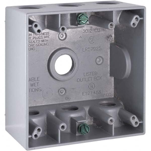 Hubbell-Raco - 4-1/2 x 4-1/2 x 2-1/4" Aluminum Square Weather Resistant Outlet Box - Strong Tooling